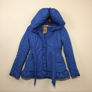 Unique ruffle style puffer coat royal blue Medium
